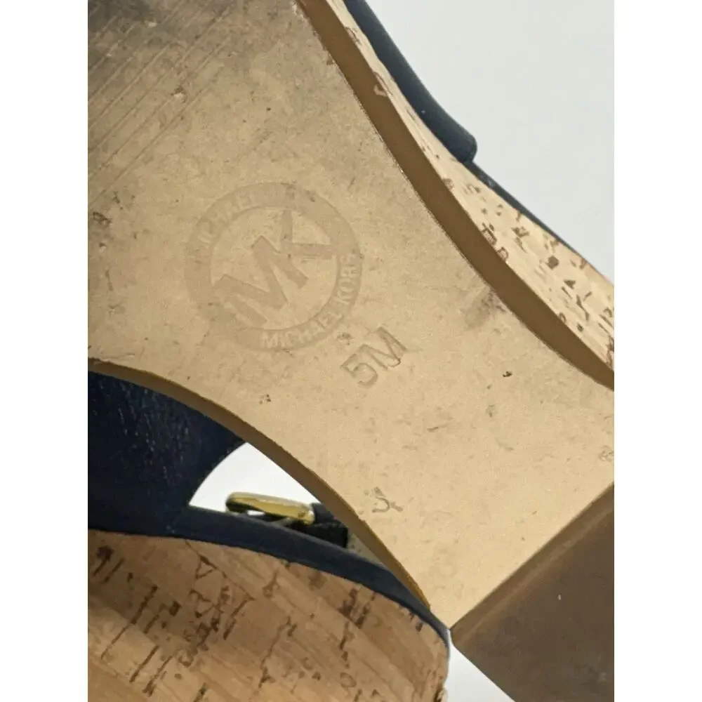 Michael Kors Women's Natalia Sling Back Wedge Cork‎ Sandal Leather Peep Toe 5M